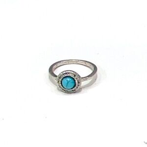 Simple Small Band Vintage Like Faux Turquoise Stone color Silver plated Ring